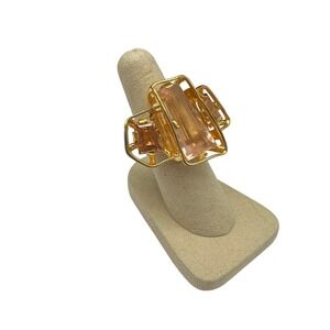 Alexis Bittar Gold Tone Triple Georgian Crystal Geometric Statement Ring Y2K 7